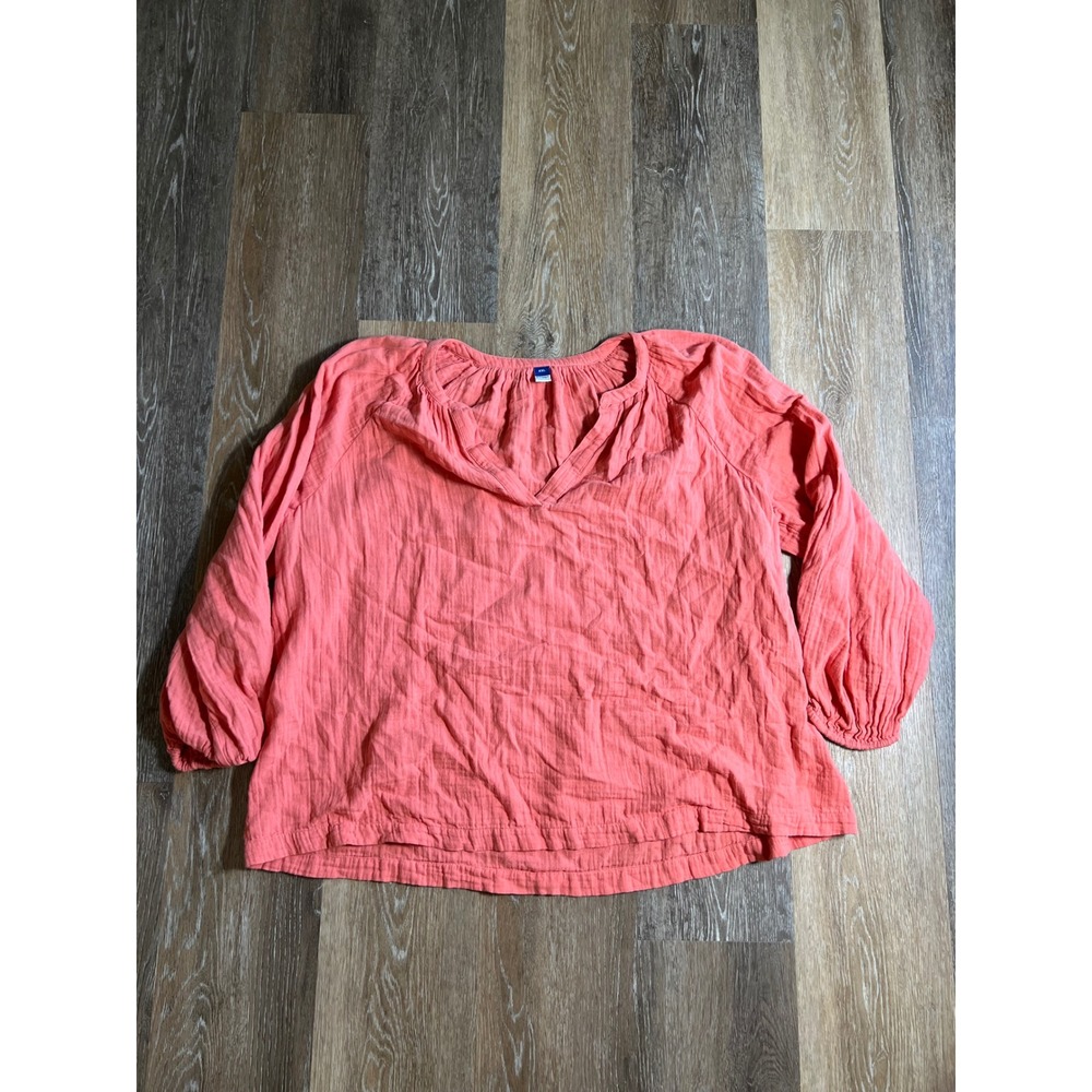 Old‎ Navy Blouse Womens XXL Pink Excellent V-Neck Long Sleeve Gauze Cotton Top